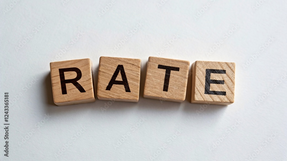Obraz premium Wooden Alphabet Blocks Forming the Word Rate in a Business Concept Illustrating Communication and Value in Financial Markets