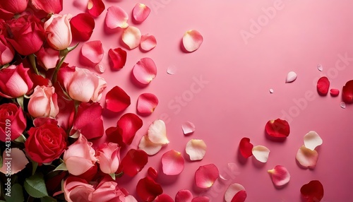A simple yet elegant Valentine's Day background with scattered red and pink rose petals