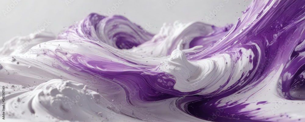 Swirling purple mixture blends with pristine white surface, artistic movement, fluid art Swirling purple mixture blends with pristine white surface, artistic movement, fluid art
