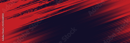 Halftone dots red and blue color pattern gradient grunge texture background. Dot pop art comic sport style vector illustration.