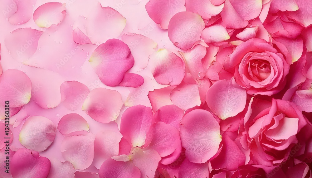 Fototapeta premium A soft pink watercolor background with delicately arranged fresh rose petals.