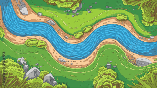 River Landscape Top View Illustration