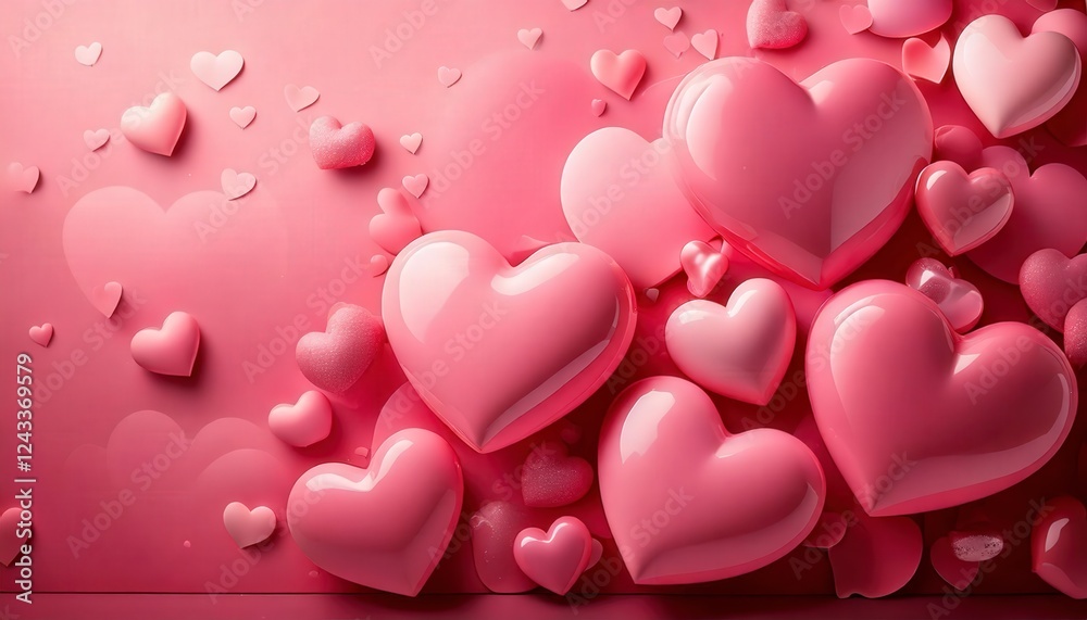 A soft, pastel pink romantic background featuring glossy 3D hearts A soft, pastel pink romantic background featuring glossy 3D hearts