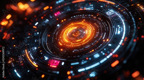 Wallpaper Mural Abstract futuristic digital interface with glowing orange and blue elements, showcasing technology Torontodigital.ca