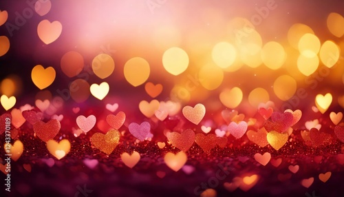 A soft-focus background with blurry, glowing heart-shaped lights
