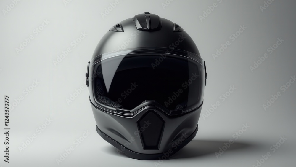 A sleek black motorcycle helmet with a clear visor and the word A sleek black motorcycle helmet with a clear visor and the word