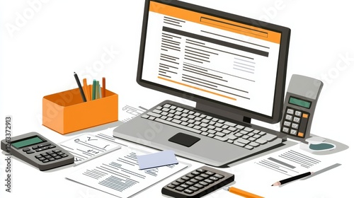 Online Taxes And Invoice Using Computer, 