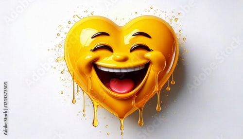 A yello heart with a funny laughing emoji face