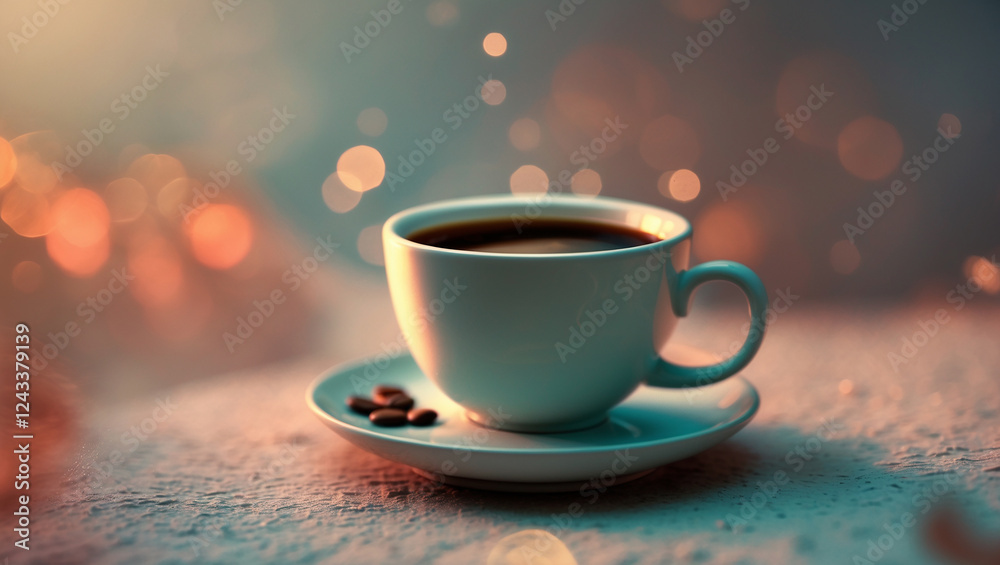 Fototapeta premium Steaming Cup of Coffee with Beans