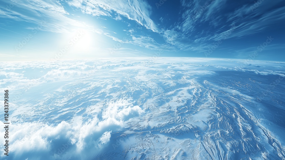 Fototapeta premium Expansive View of Earth from Space with Bright Blue Sky and Clouds