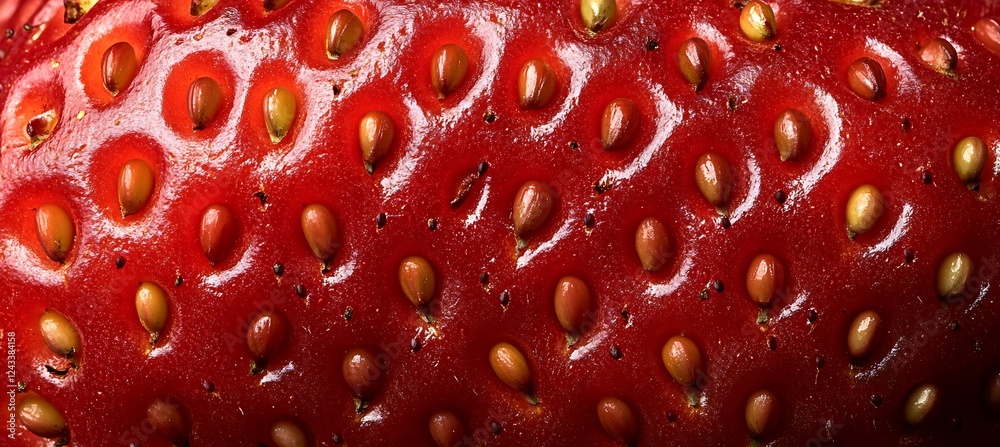 Bright red strawberry with tiny seeds, nature’s sweet perfection shines Bright red strawberry with tiny seeds, nature’s sweet perfection shines