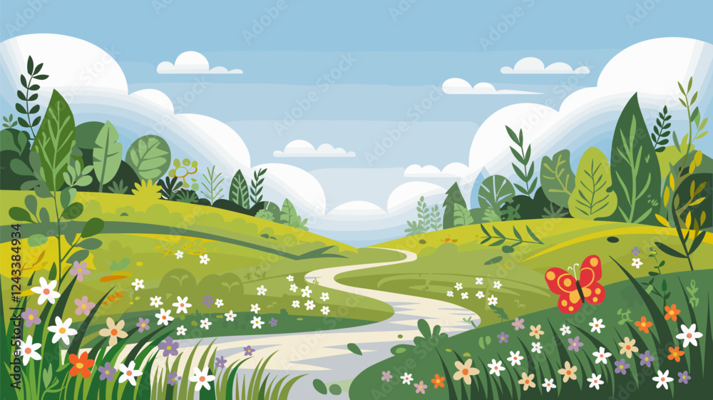 Fototapeta premium Winding Path Through Green Hills Landscape