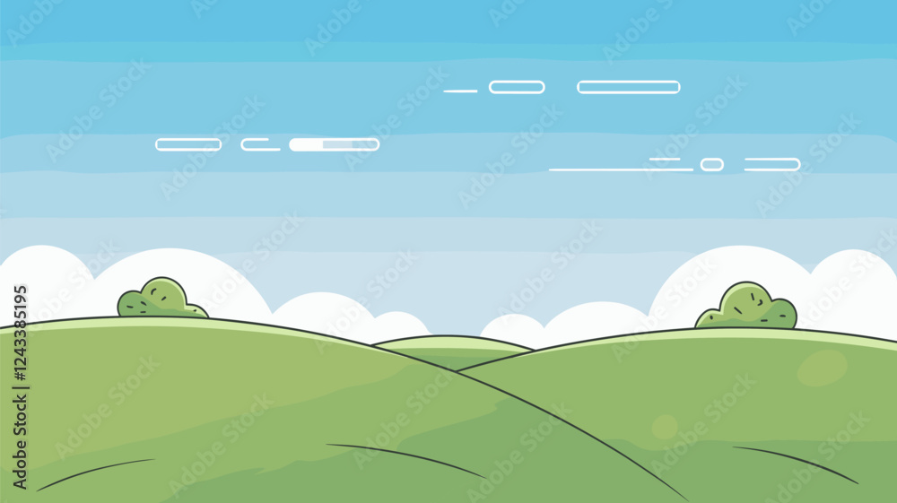 Rolling Green Hills with Blue Sky and Clouds