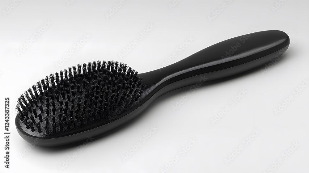 A sleek black hairbrush with a rounded handle and bristles, designed for detangling and styling hair effortlessly A sleek black hairbrush with a rounded handle and bristles, designed for detangling and styling hair effortlessly
