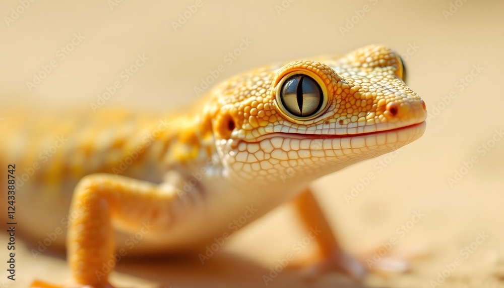 Obraz premium Close Up Yellow Gecko Reptile Desert Habitat