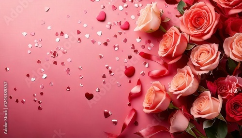 A beautifully arranged flat lay of fresh roses background