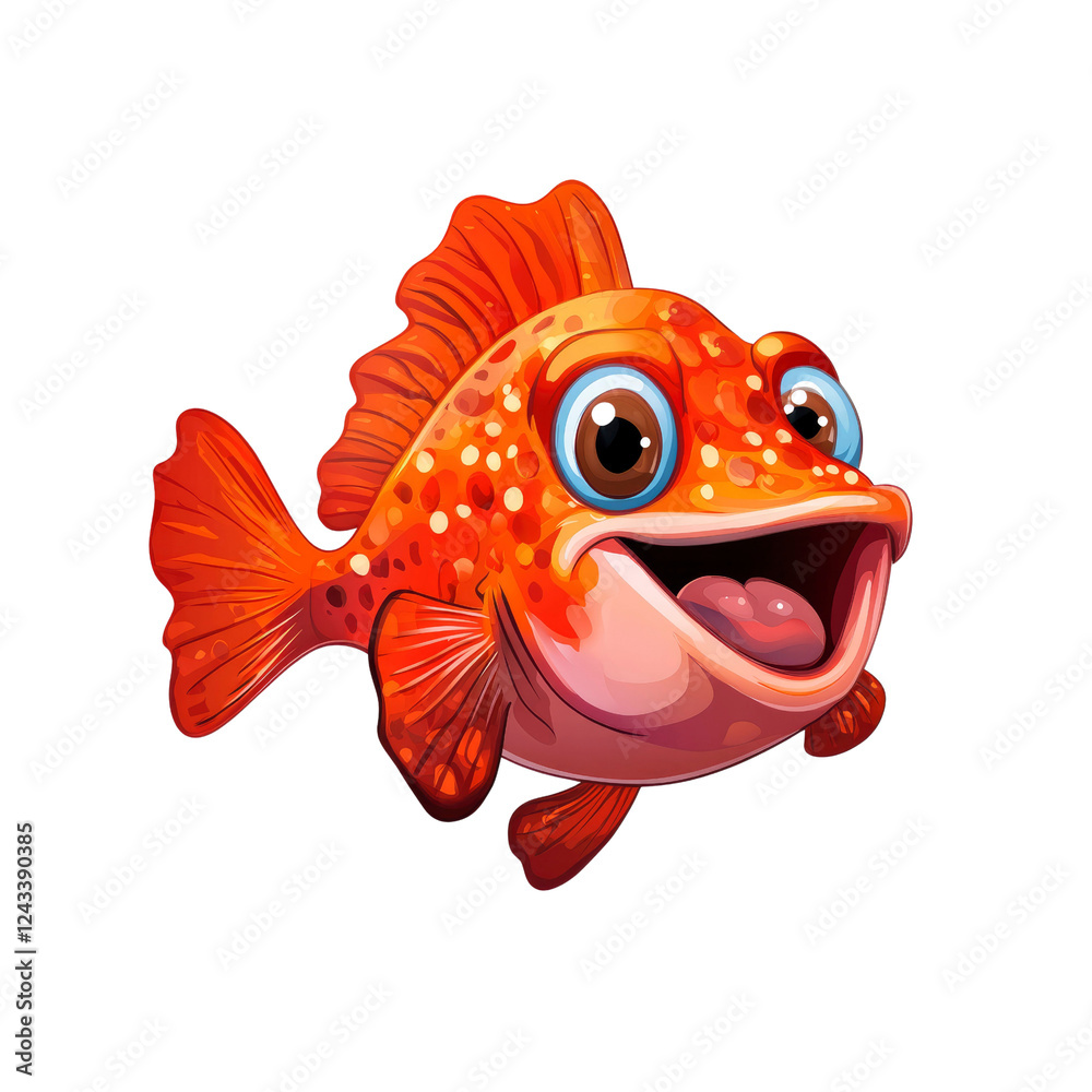 Fototapeta premium Cheerful Cartoon Rockfish Vibrant Orange Fish Character Illustration