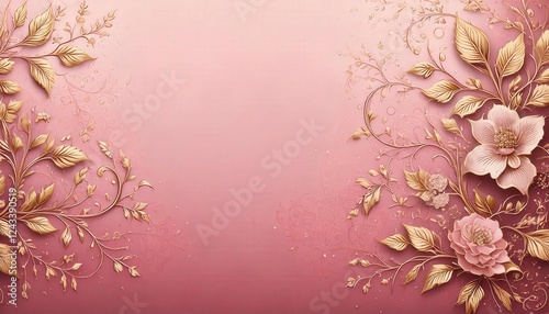 A blush pink greeting card with hand-drawn golden floral vines along the border