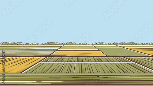 Rural Farmland Landscape Vector Illustration