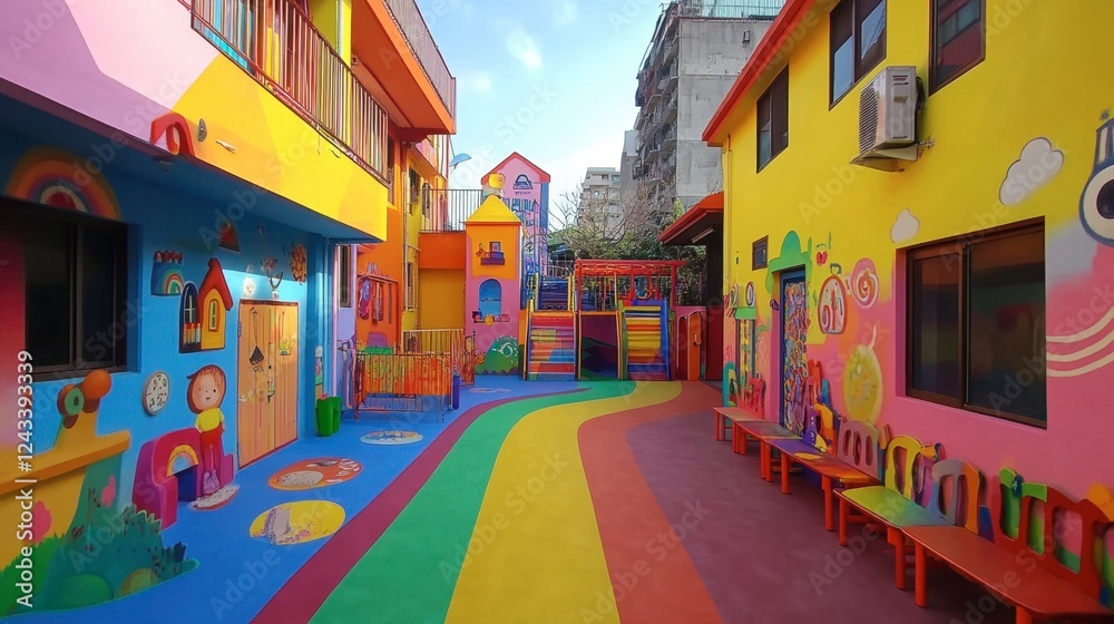 Fototapeta premium Colorful Playground Setting in Vibrant Kindergarten Environment