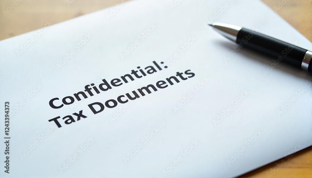Confidential tax documents on a desk with pen for finance blogs, websites, tax preparation materials, accounting presentations, and educational resources on personal finance Confidential tax documents on a desk with pen for finance blogs, websites, tax preparation materials, accounting presentations, and educational resources on personal finance