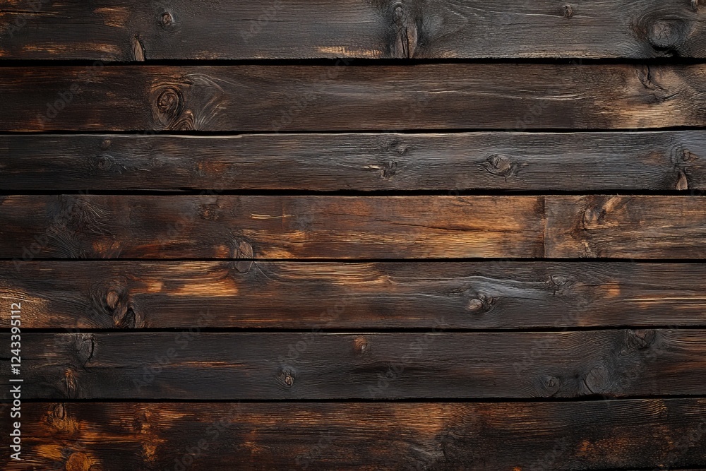 Naklejka premium Dark wood texture background, rustic planks, horizontal lines, barn setting, design