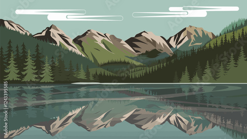 Mountain Lake with Evergreen Trees