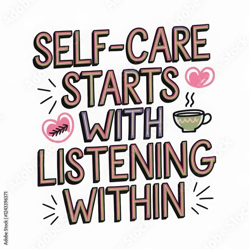 Experience the vibrant joy of self-care with uplifting quotes in a quirky pastel palette