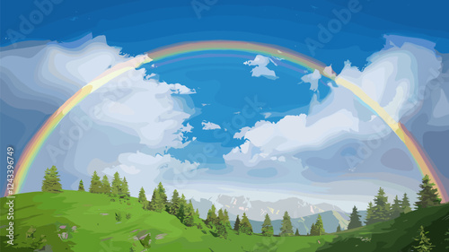 Rainbow Over Mountain Landscape