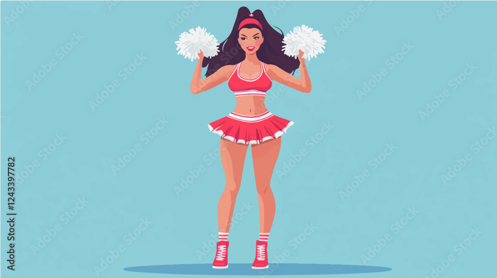 Illustration of a beautiful cheerleader girl. Cheerleader with pompoms in her hands. Cheerleading. Illustration of a beautiful cheerleader girl. Cheerleader with pompoms in her hands. Cheerleading.