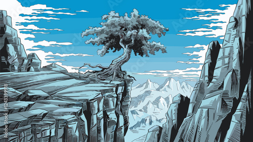Cliffside Tree Mountain Landscape