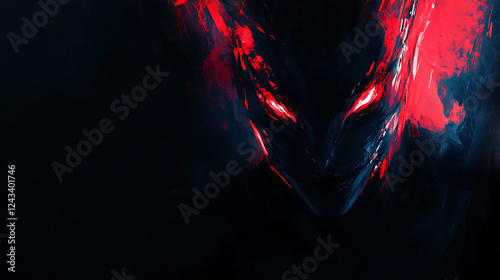 Futuristic neon devil figure in an underground setting with a sinister ambiance and illicit undertones photo