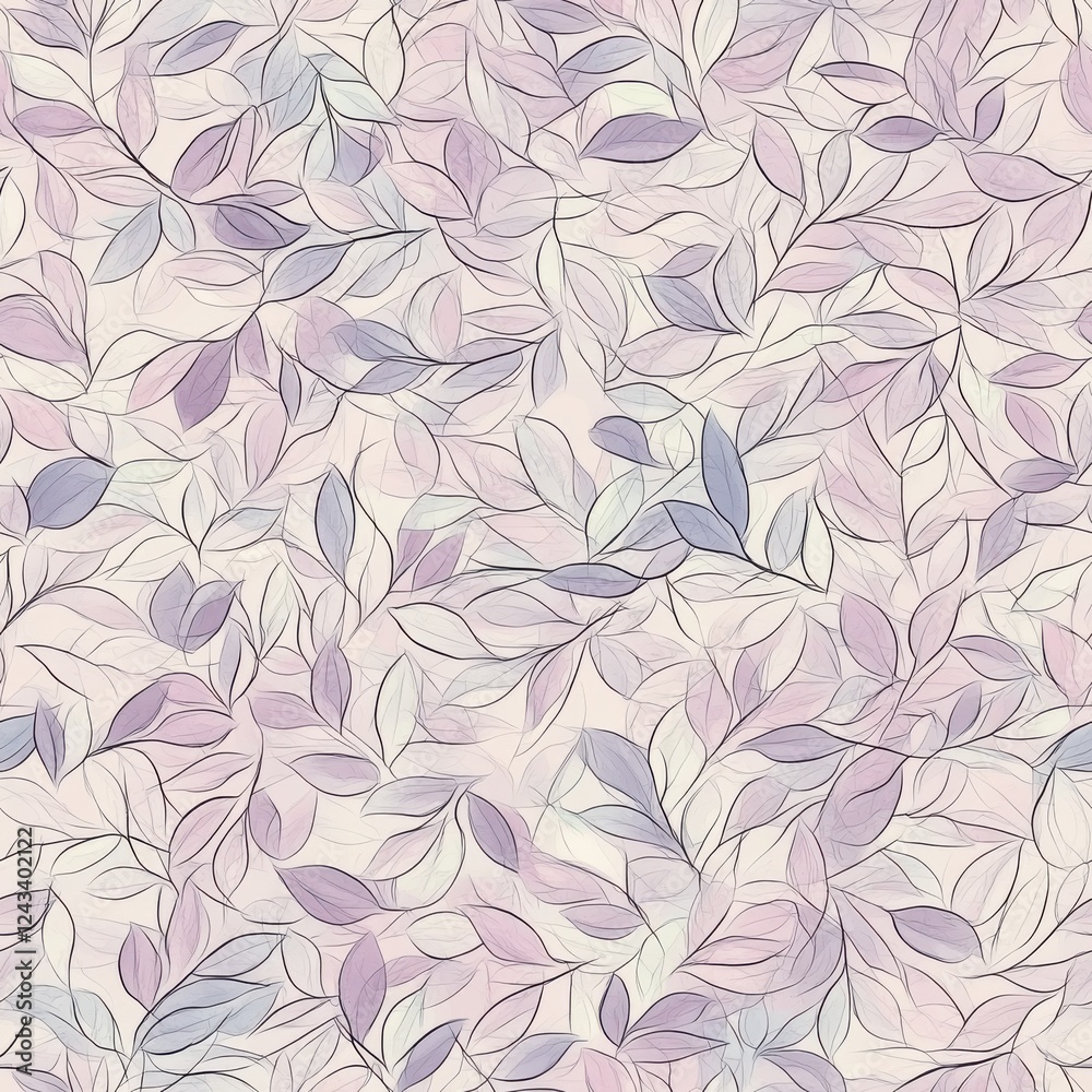 Fototapeta premium Gentle watercolor doodle design featuring delicate leaves in soft pastel shades creating a serene backdrop