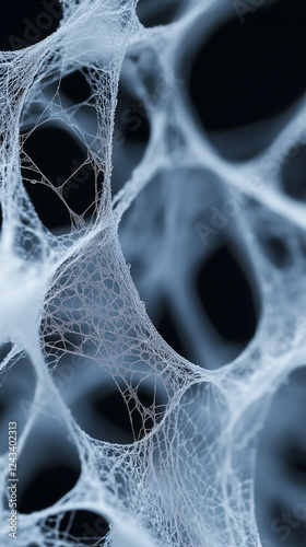 Close-up view of shimmering spider webs in a futuristic neon underground space