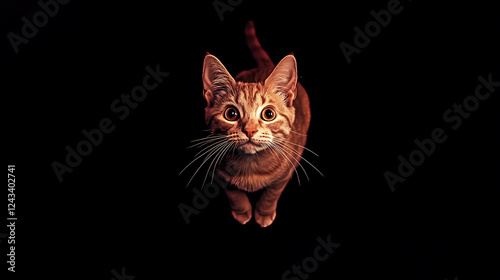 Curious feline explores the depths of a pitch black world in an enchanting twilight moment of discovery and wonder