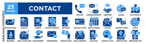 Contact icon collection set. Containing design business, communication, phone, internet, icon, website, technology	