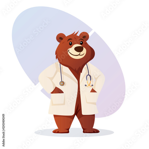 Cute bear doctor in a white coat vector illustration