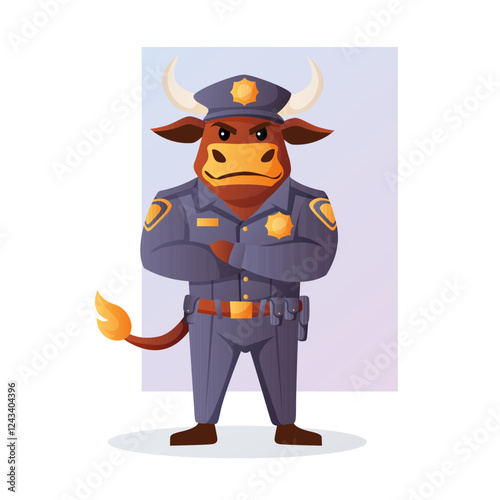 Cartoon bull police officer in uniform vector illustration