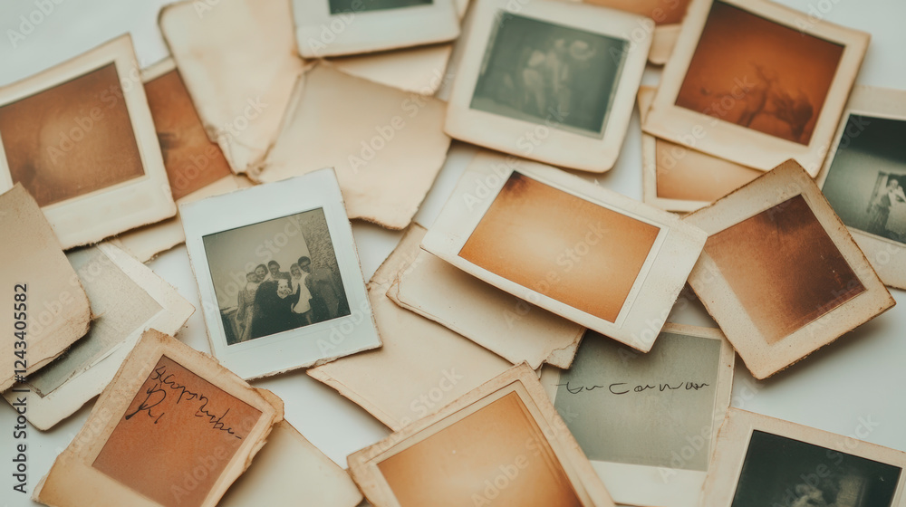 Fototapeta premium Vintage polaroid photographs evoking nostalgia, capturing timeless memories from the past. Explore the art of analog photography and storytelling.