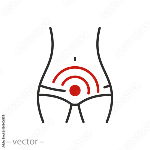 cystitis icon, groin ache, urinary incontinence, bladder disease, thin line symbol - editable stroke vector illustration