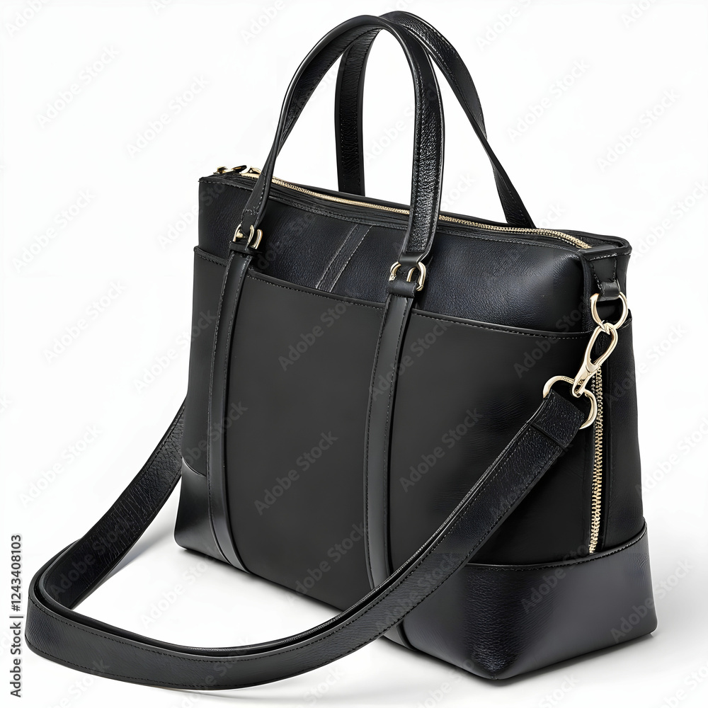 Naklejka premium The black bag features a stunning design with a sleek finish and a long, adjustable strap for comfort.