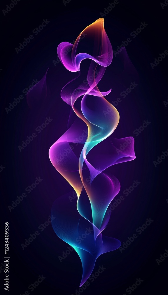 Naklejka premium Abstract Swirling Form, Smooth Gradient, Cyan to Purple on Dark Background, Vector Illustration