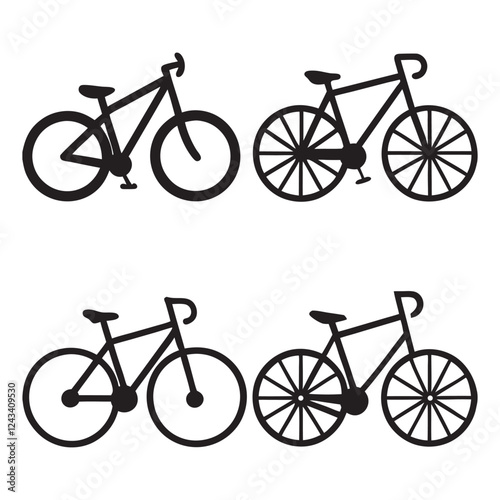 Set of bicycle silhouette vector icon illustration, cycle, vintage cycle on white background.