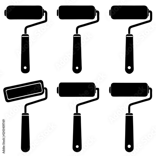  set of paint roller silhouette vector icon illustration on white background.