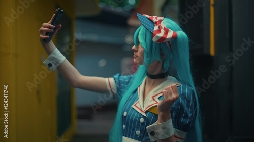 A colorful cosplay of a famous character in a unique setting that captivates viewers