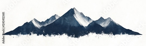 Elegant silhouette of a mountain range in gradient blue and gray pencil strokes with serene negative space surrounding it