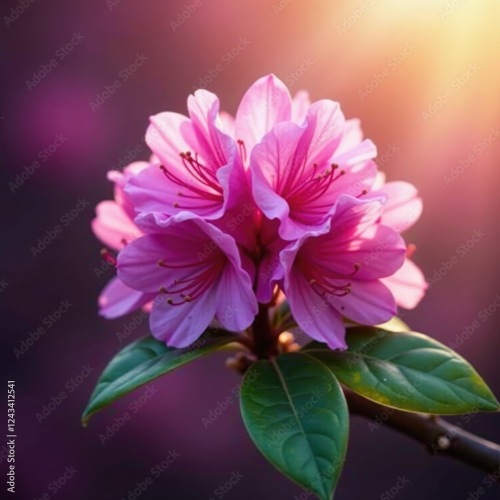 Fototapeta premium Purple rhododendron against a warm light background, flowers, spring