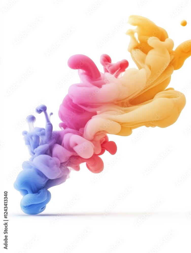 Colorful Ink Swirl Abstract - Vibrant abstract image of swirling ink colors in blue, pink, orange and yellow against a white background. Colorful Ink Swirl Abstract - Vibrant abstract image of swirling ink colors in blue, pink, orange and yellow against a white background.