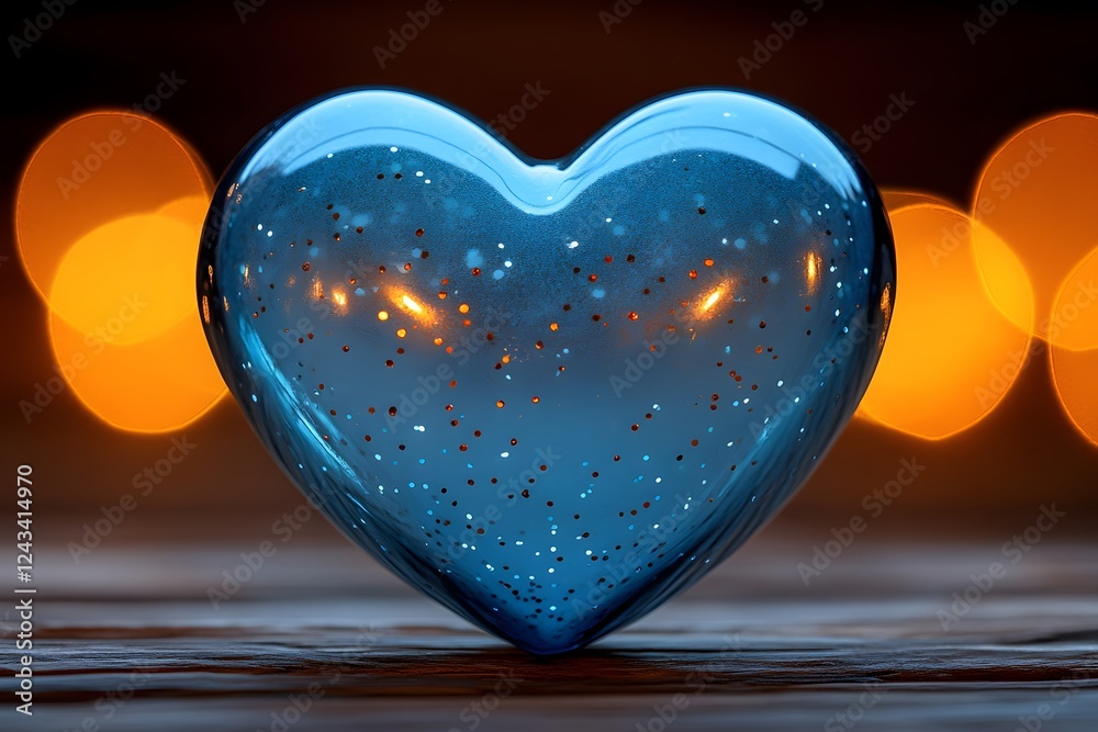 Fototapeta premium Romantic Blue Heart Ornament with Warm Bokeh for Love-Themed Designs