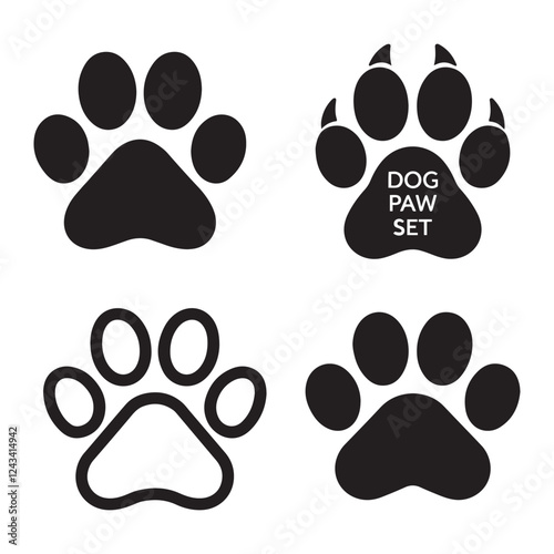 dog paw prints icon set on a white background